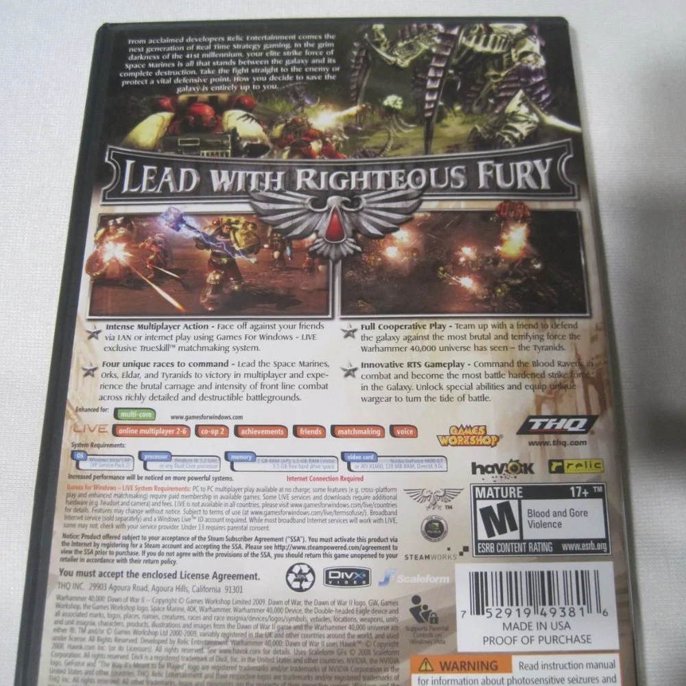Warhammer 40,000 Dawn of War II 2 PC DVD Strategy Game Complete W/ Key & Poster
